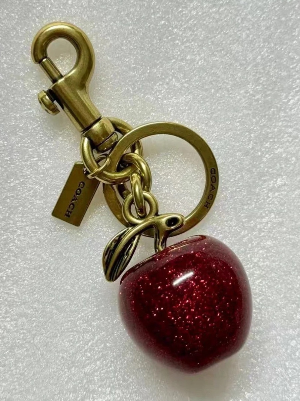 Coach Glitter Red Apple Keychain Charm with Brass-Tone Hardware